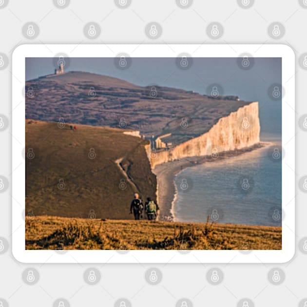 The Seven Sisters, East Sussex, UK (hikers) Sticker by Avalinart